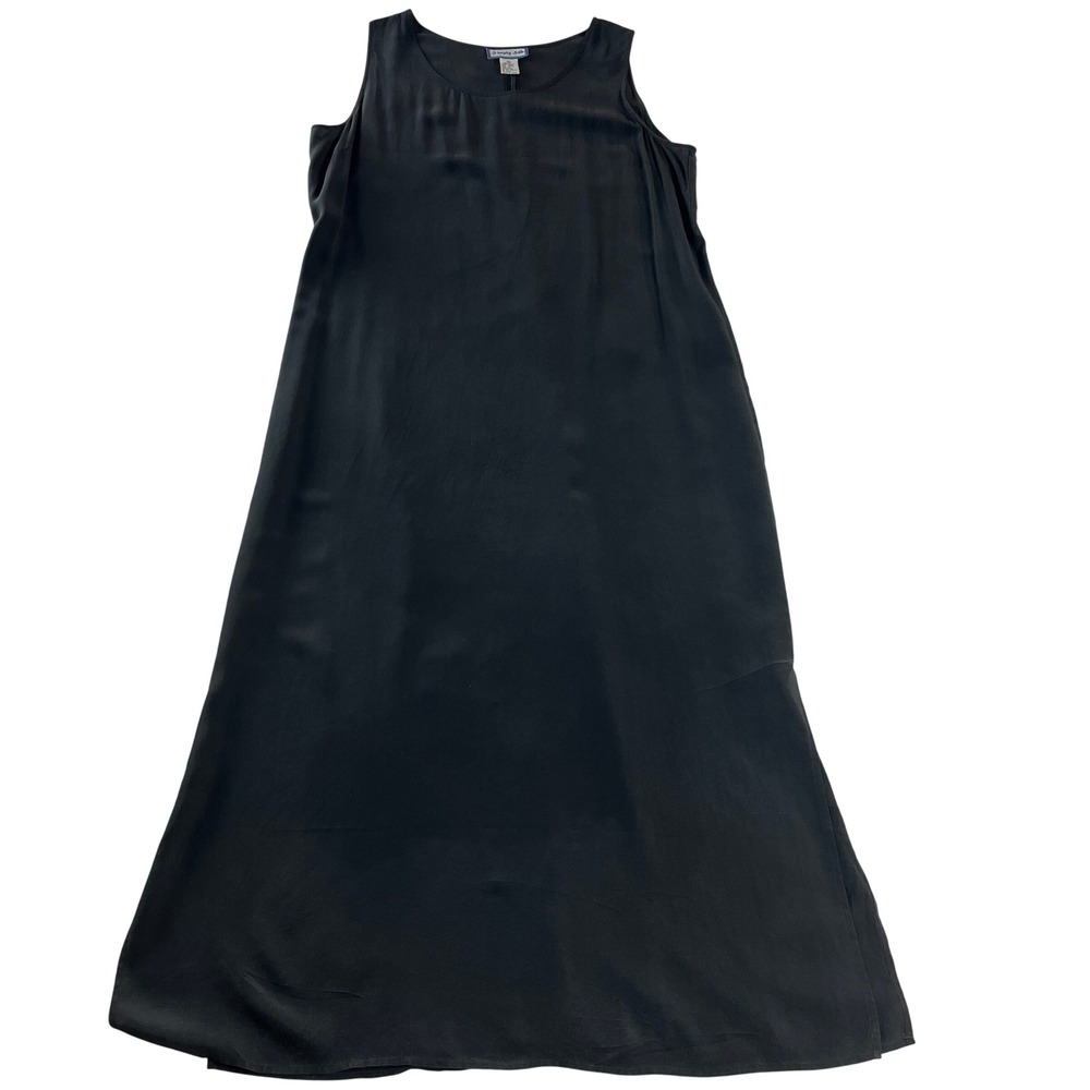 Simply Silk Black Sleeveless Silk Maxi Dress Flowy Minimalist Lagenlook XL